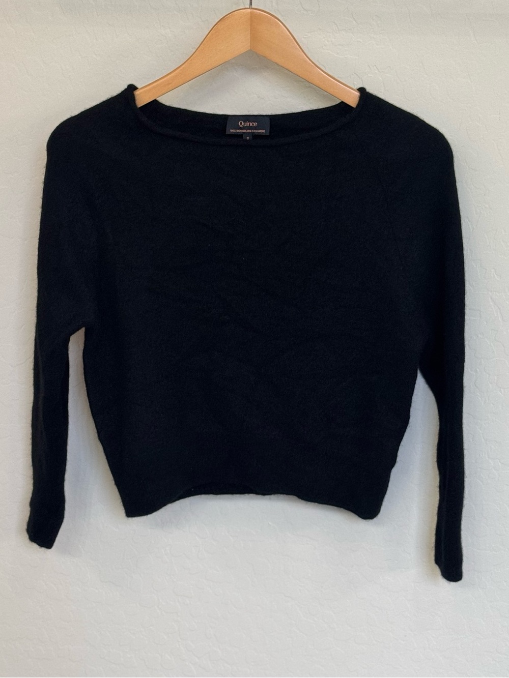 Quince 100% Mongolian Cashmere Cropped Crewneck Sweater Black Size S